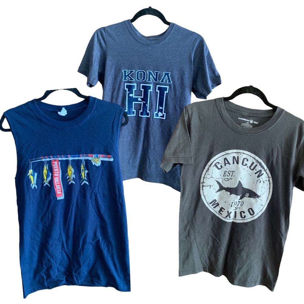 3 pack set lot tourist travel tee shirts muscle tank top blue & gray S